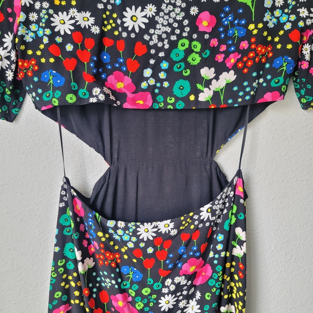 The Kooples NWT Joyful Floral Print Cut Out Dress Size 2/Medium In Black Floral - Picture 10 of 14